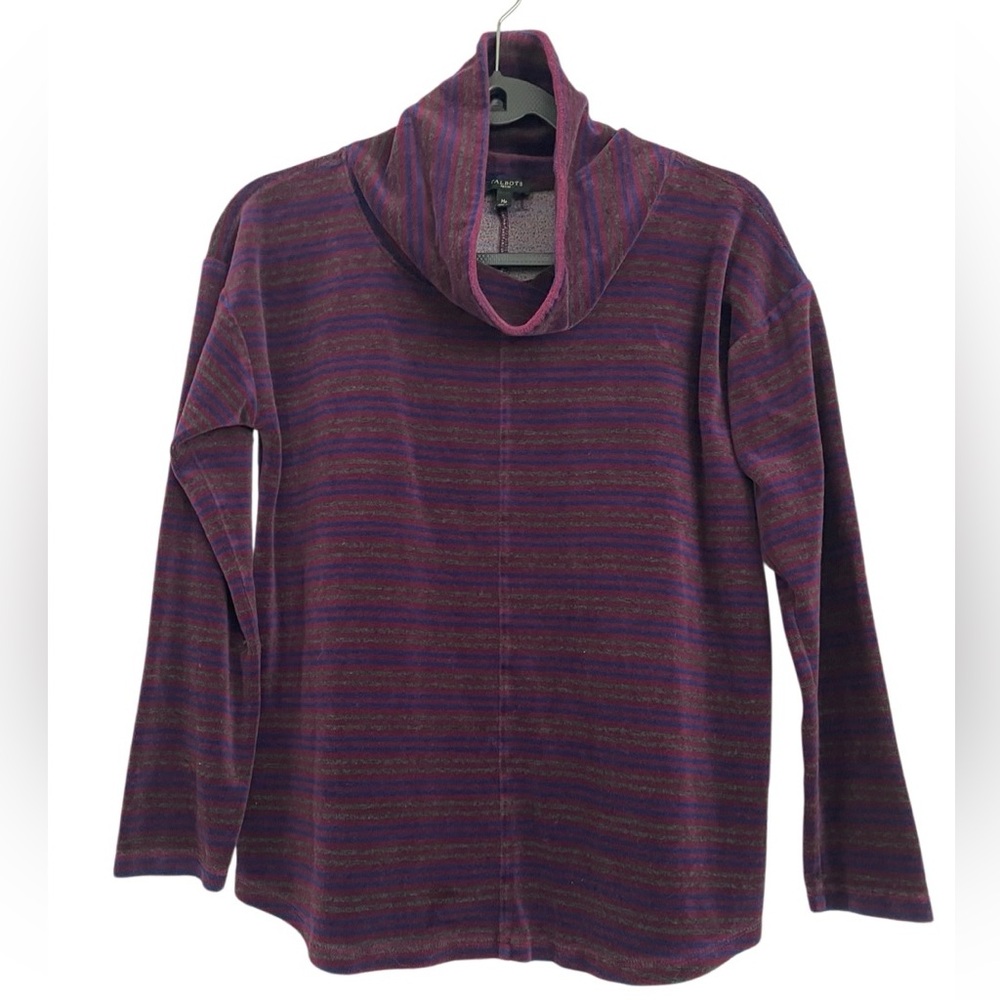 Talbots Striped Velvet Cowl Neck Pullover Sweater Sweatshirt